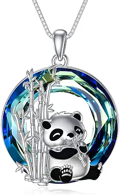 Panda Necklace 925 Sterling Silver Plated Bear Bamboo  Pendant Jewelry Simulated • $4.74