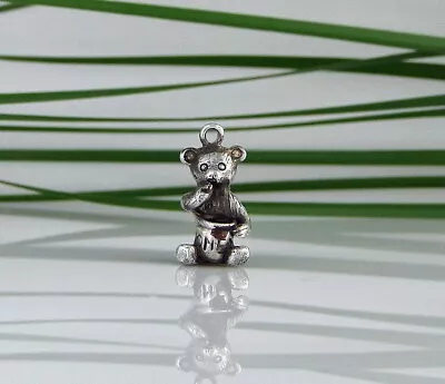 Vintage English Solid Sterling & Enamel 3D Teddy Bear W/Honey Pot Bracelet Charm • $25.99