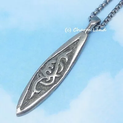Surfboard Pewter Necklace Silver Stainless Steel Chain Tribal Maori Charm Land • $11.99