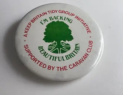 Vintage Caravan Club Keeping Britain Tidy Campaign Pin Badge 55 Mm • £10