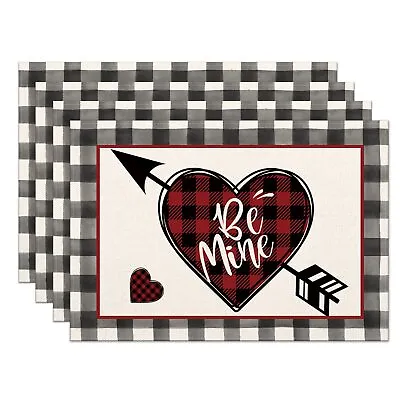 Valentines Day Placemats Set Of 4Buffalo Plaid With Love Hearts Arrow Heat-Re... • $7.47