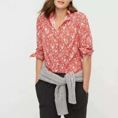 J Crew NWT $98 Slim Perfect Shirt In Liberty Summer Blooms Print | Sz 0 | Red • $94.52