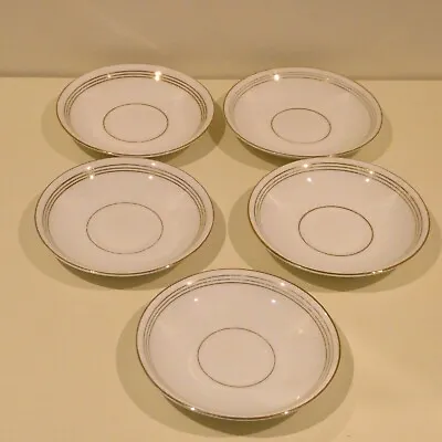 5 X Vintage Phoenix China (TF & S Ltd) Bone China Saucers 14cms White Gold Rings • £7.50