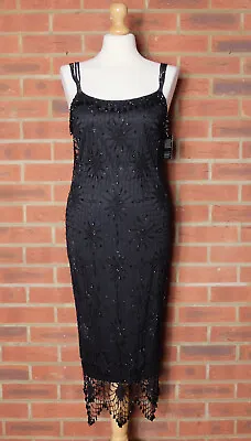 Maria Grachvogel Black Beaded Evening Dress Occasion Flapper Vintage Style Small • £50
