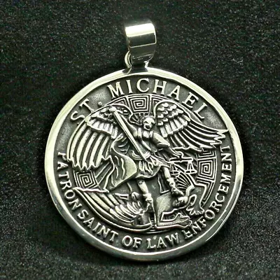 St Michael Pendant Protect Medal Catholic Stainless Vintage Silver Roman Medalla • $12.50