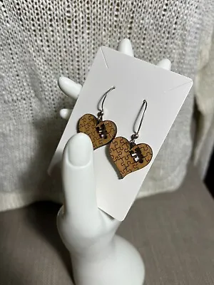 Jewelry - Earrings - Pierced - Wooden Heart With Puzzle Piece Missing - J-2 • $7.50