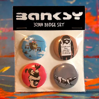 Banksy Badge . Set Of 4 32mm Metal Pin Back Button Badges. Art Lover. Street Art • $6.77