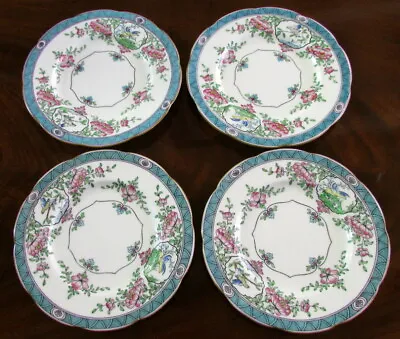 FOUR (4) ANTIQUE MINTON JAPONICA ENAMEL BIRD 6  BREAD BUTTER PLATES B893 C1900 • $59