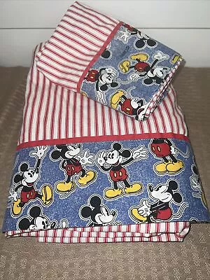 Vintage Disney Classic Mickey Mouse Twin Flat Bed Sheet Pillowcase Red Stripe • $29.99