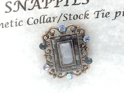 Snappies Vintage Antique Look Blue Gold Rhinestone Magnetic HUNT STOCK TIE PIN • $10.99