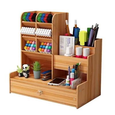 £8.99 • Buy Wooden Pen Pencil Storage Holder Office Study Desk Organizer Table Box Tidy Case