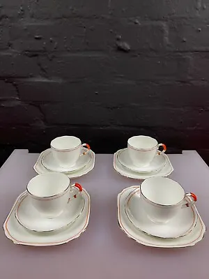 4 X Radford China Art Deco Tea Trios Cups Saucers And Side Plates Set Orange • £39.99