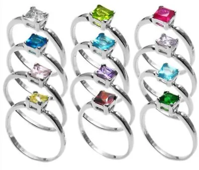 925 Sterling Silver Child's Baby Princess Cut CZ Birthstone Ring Choose Month • $16.99