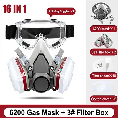 6200 Half Face 16 IN 1 Gas Mask Chemical Vapor Paint Spray Respirator + Filter • $16.99
