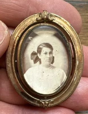 Antique Mourning BROOCH Revolving Hair And Photo 1.75”X1.25” Gold Plated • $125