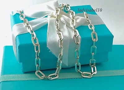 Tiffany & Co. 23.25 Men's Rectangle Oval Link Chain Necklace Silver Unisex W Box • $1199