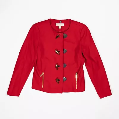 Michael Kors Wool Blend Faux Horn Toggle Boxy Pea Coat Jacket Solid Red 8 • $22.50