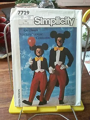 Vtg 1986 Simplicity 7729 Disney Mickey Mouse Costume Pattern Childs Sz 10-12 NEW • $8.68