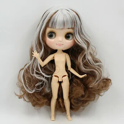 8  Middle Blythe Factory Doll 20 Joints Body Brown Mix Grey Hair Glossy Face • $71.19