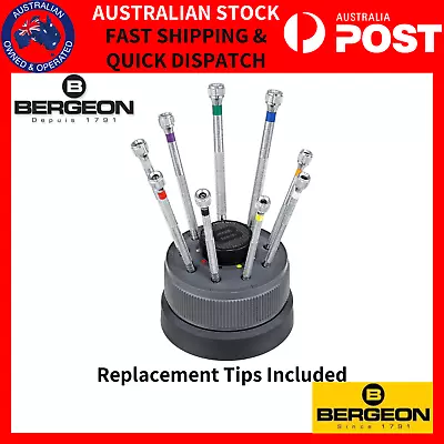 Bergeon 5970 Set Of 9 Screwdrivers With Rotating Stand W/ Spare Blade SWISS MADE • $279.99