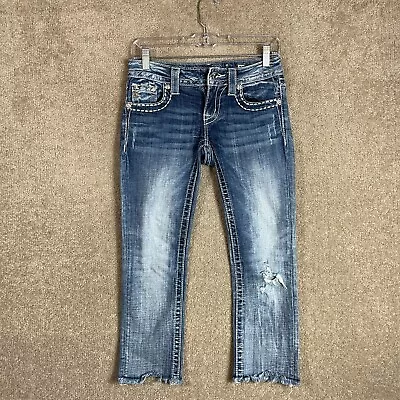 Miss Me Signature Cropped Jeans Womens Size 25 Blue Raw Hem Distressed Low Rise • $8.75