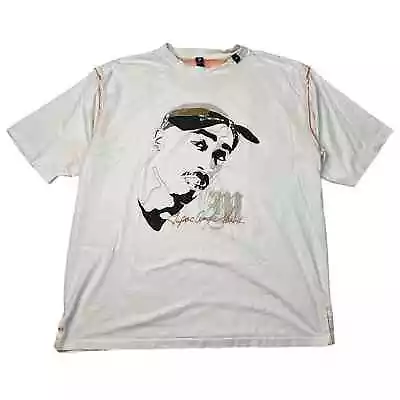 Makaveli Tupac VTG 90s Rap Large Face Graphic Tee T-Shirt White FLAW Adult XXL • $31.99