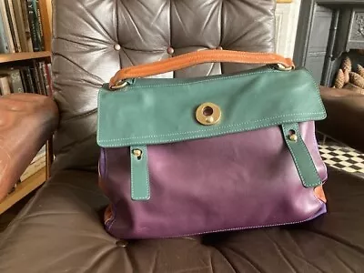 Yves Saint Laurent Vintage Muse II Leather Handbag In Green Purple And Tan • £350