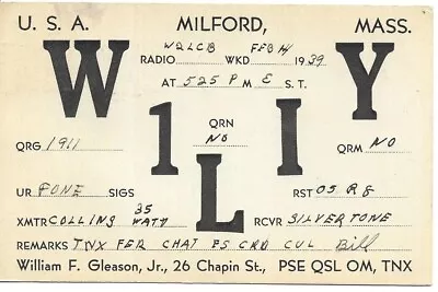 QSL  1939 Milford MA    Radio Card • $6.02