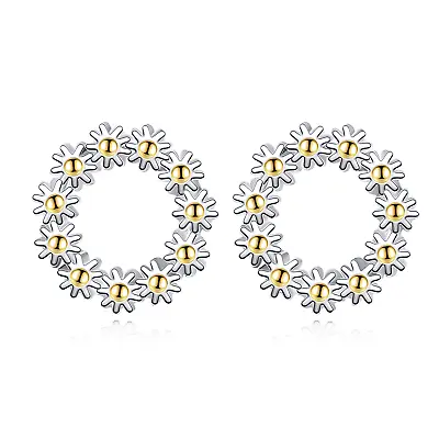 925 Sterling Silver Multi Daisy Flower Open 9.5mm Circle Hoop Stud Earrings Cute • £3.59