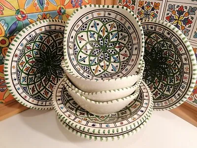 £45 • Buy 8x Matching Serving Plates &bowls / Hand Made /Painted /cereal /pasta/Salad....