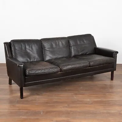 Dark Brown Vintage Leather Mid Century Three Seat Sofa Denmark Circa 1960 • $2700