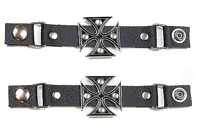 2 Set Vest Extender Metal Iron Cross Buffalo Leather For MC Jacket Bikers Vest • $15.99