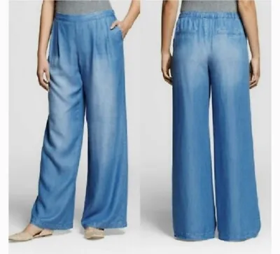 MERONA Chambray Wide Leg Mid-Rise Relaxed Hip & Thigh Pant Blue Var. Sizes NWT • $10.99