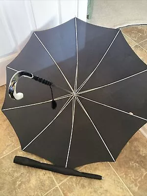 Vintage Black Umbrella With Black & White Hook Handle ~ Made In Japan • $35