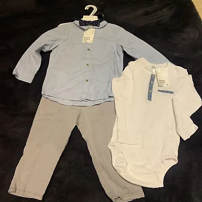 £10 • Buy H&M Boys Trousers, Shirt, Bow Tie Set And Bodysuit Size 18-24 Months 2 Yrs BNWT