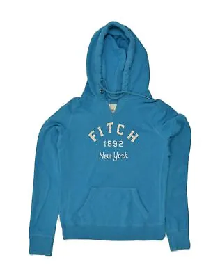 ABERCROMBIE & FITCH Womens Graphic Hoodie Jumper UK 14 Medium Blue Cotton AM43 • £13.67