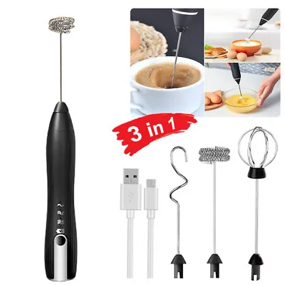 Electric Milk Frother Coffee Whisk Handheld Frappe Chocolate Mixer Rechargeable • £8.99