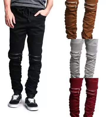 Men's Zipper Knee Scrunch Stacked Biker Twill Jogger Pants  • $29.99