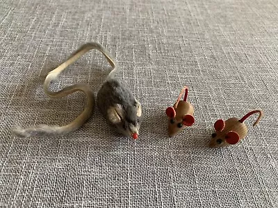 Vintage Original Fur Toys West Germany Tiny Mouse +2 Wooden Mini Mouse • $20