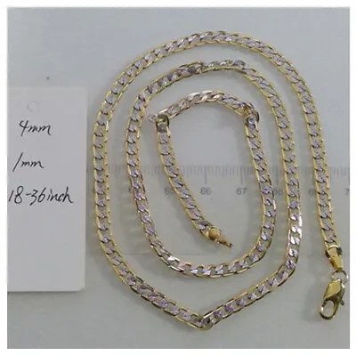 4MM 10K Silver+Gold Filled Curb Link Necklace Mens Womens Chain Jewelry 20inch • $8.99