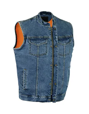 $42.99 • Buy  Motorcycle Mens Blue Denim Vest Collared Biker Club Style Vest  Concealed Carry