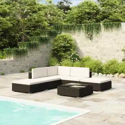 $720.99 • Buy 6 Piece Garden Lounge Set With Cushions Poly Rattan Black VidaXL