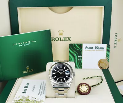 ROLEX 18kt White Gold & SS DateJust II 41mm Black Index Dial 116334 - SANT BLANC • $9950