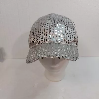 Silver Sequin Fitted Women's Ball Cap Hat • $12.99