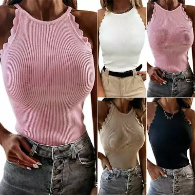 £14.29 • Buy Women Plain Round Neck Tank Top Sleeveless Vest Halter Summer Casual Cami Tops