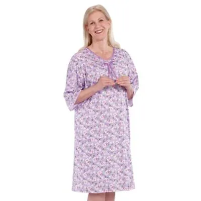 Silvert's Women Open Back Knit Assisted Dressing Hospital Gown Mauve Flower XS • £29.91