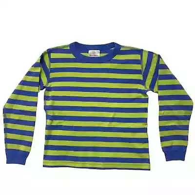 HANNA ANDERSSON Green Periwinkle Blue Stripe Cotton Pajama Top Kids Size 8 / 130 • $10