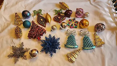 Lg Lot Vintage Plastic Christmas Ornaments Decorations Filigree Bells Snowflakes • $5