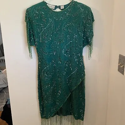 Lawrence Kazar Vintage Beaded Sequin Green Evening Dress Size L Stunning NWT • $29