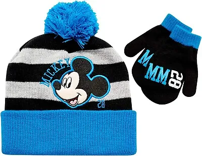 Disney Mickey Mouse Winter Beanie Hat And Kids Mittens Set Toddler Ages 2-4 • $14.95